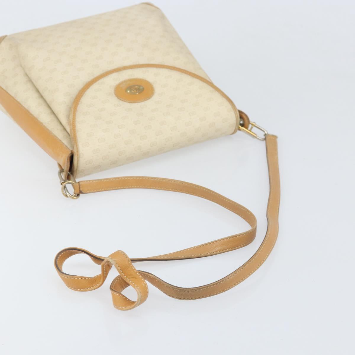 GUCCI Micro GG Supreme Shoulder Bag PVC White Gold Auth bs33291