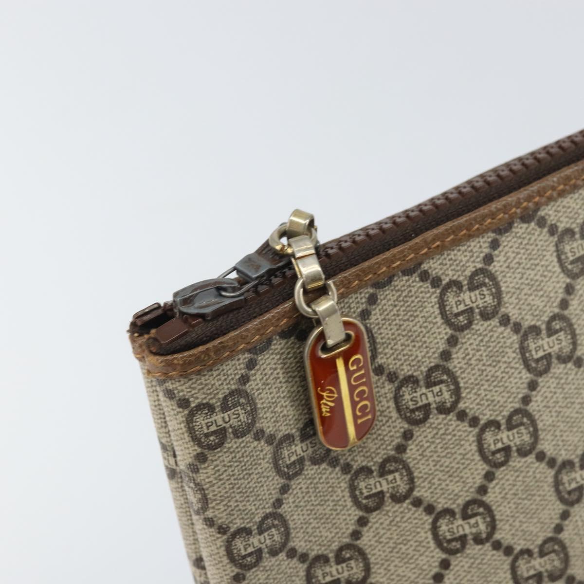 GUCCI GG Plus Supreme Clutch Bag PVC Beige Gold Auth bs33292