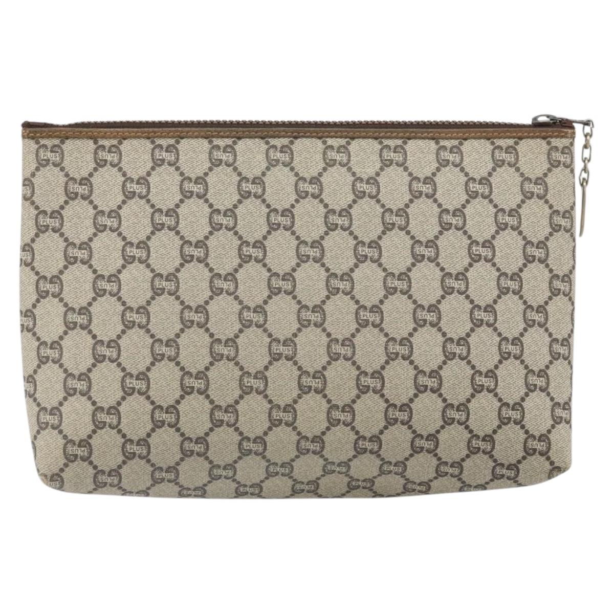 GUCCI GG Plus Supreme Clutch Bag PVC Beige Gold Auth bs33292