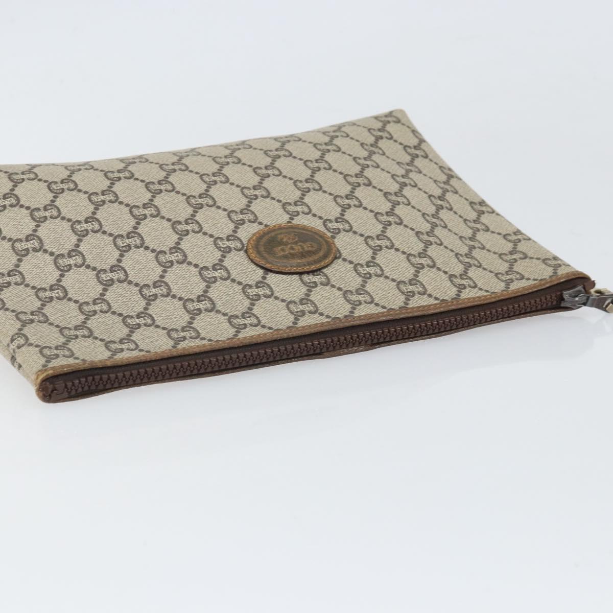GUCCI GG Plus Supreme Clutch Bag PVC Beige Gold Auth bs33292
