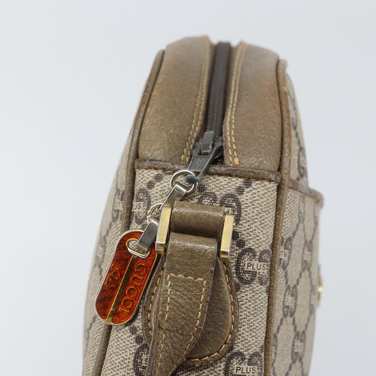 GUCCI GG Plus Supreme Shoulder Bag PVC Beige Gold Auth bs33293