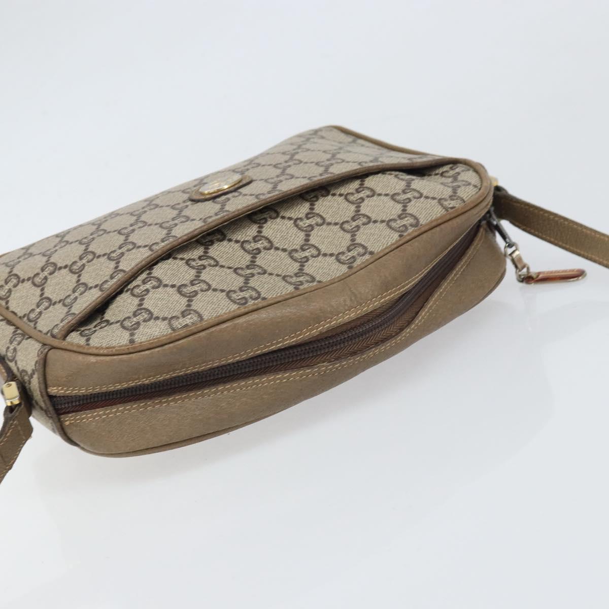 GUCCI GG Plus Supreme Shoulder Bag PVC Beige Gold Auth bs33293