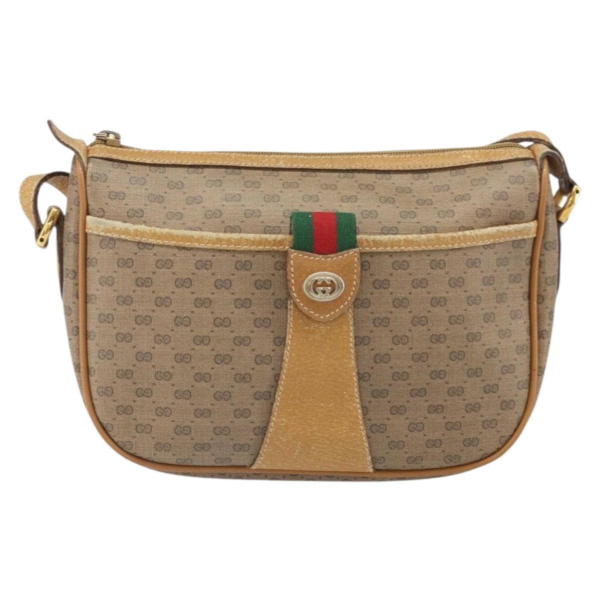 GUCCI Micro GG Supreme Web Sherry Line Bag PVC Beige Gold 89 02 032 Auth bs33296