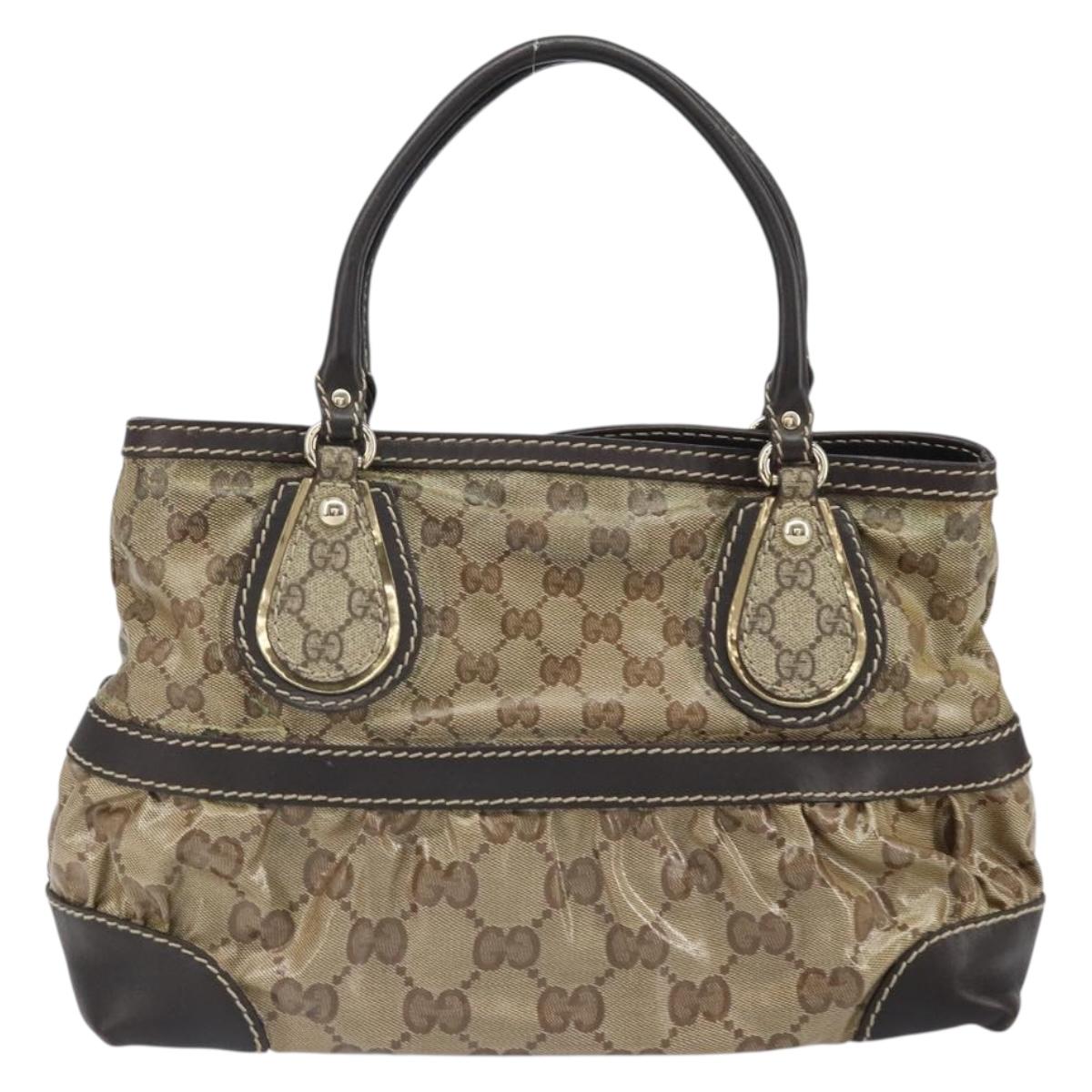 GUCCI GG Crystal Tote Bag Coated Canvas Gold Beige 223964 Auth bs33297