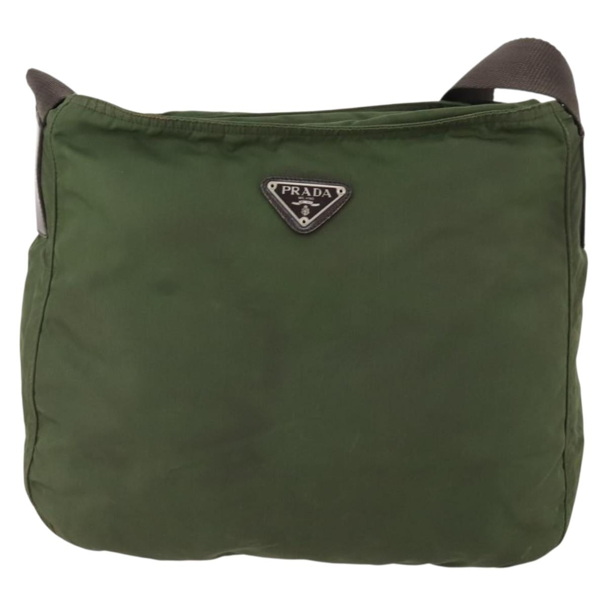 PRADA Shoulder Bag Nylon Khaki Silver Auth bs33303