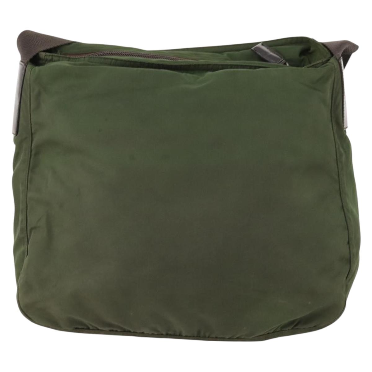 PRADA Shoulder Bag Nylon Khaki Silver Auth bs33303