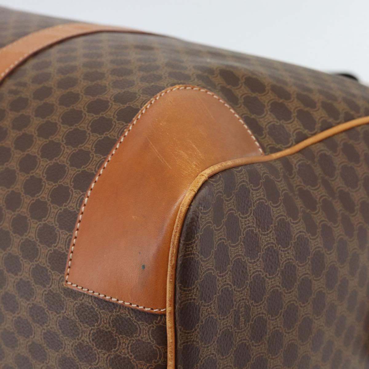CELINE Macadam Canvas Boston Bag PVC Leather Brown Gold Auth bs33306