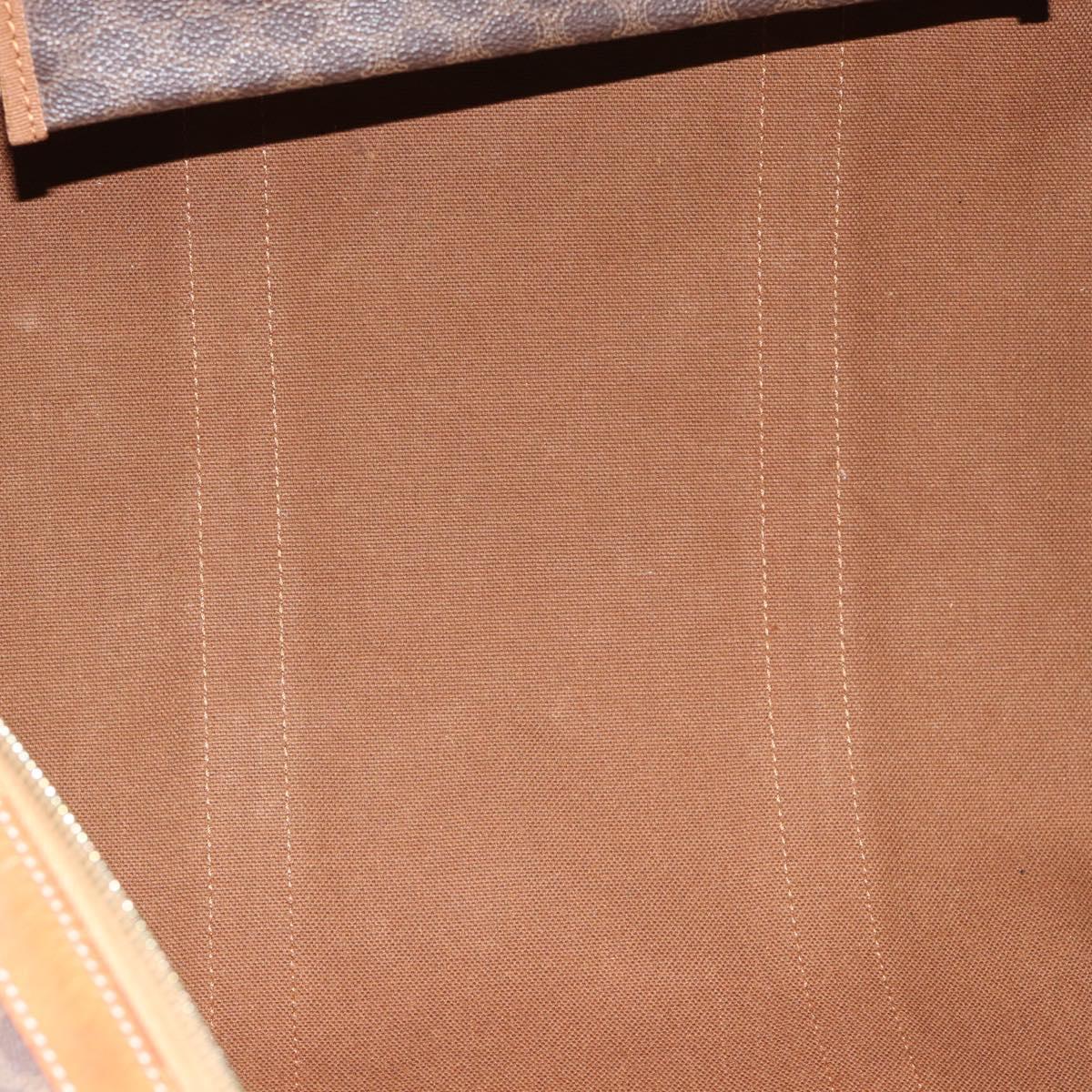 CELINE Macadam Canvas Boston Bag PVC Leather Brown Gold Auth bs33306