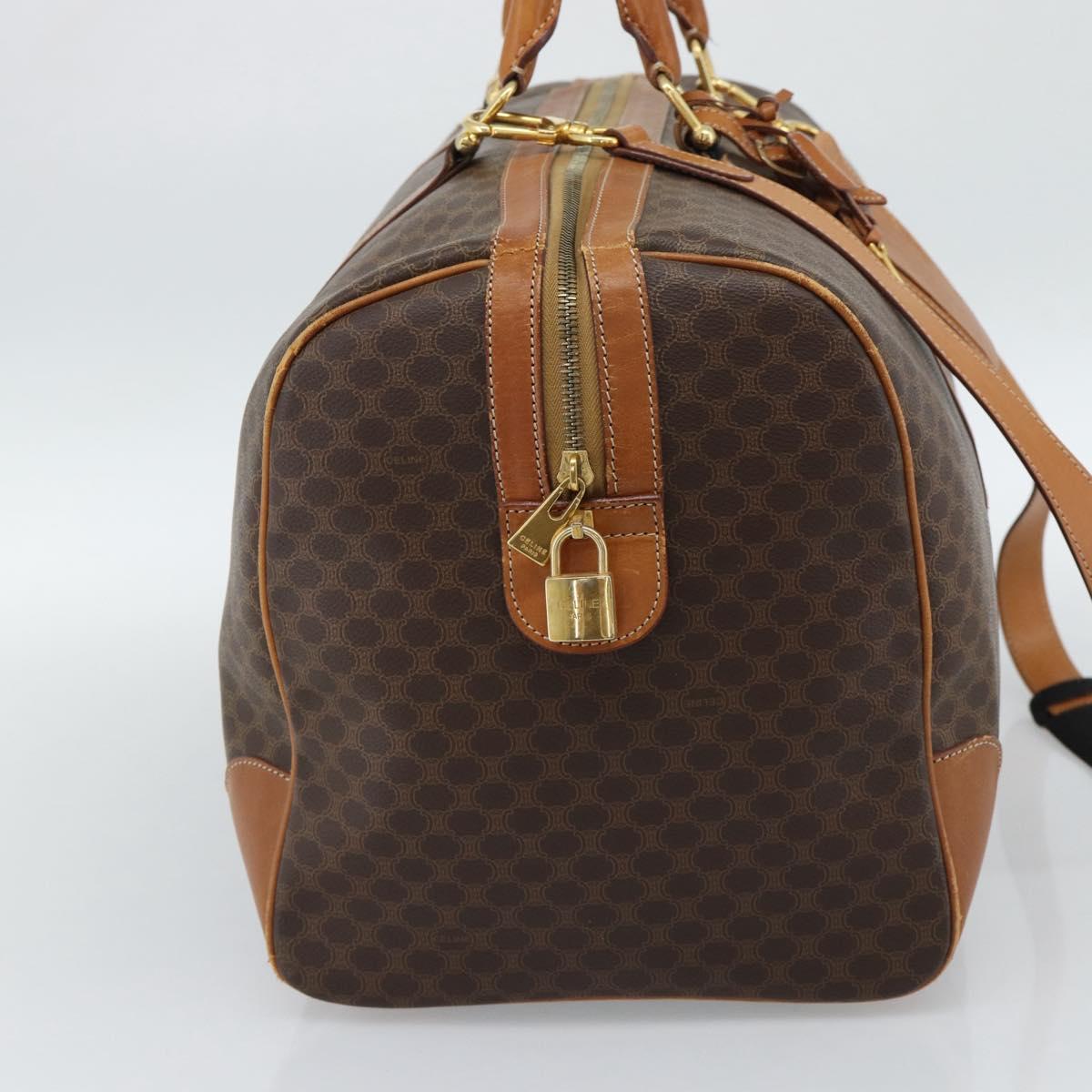 CELINE Macadam Canvas Boston Bag PVC Leather Brown Gold Auth bs33306