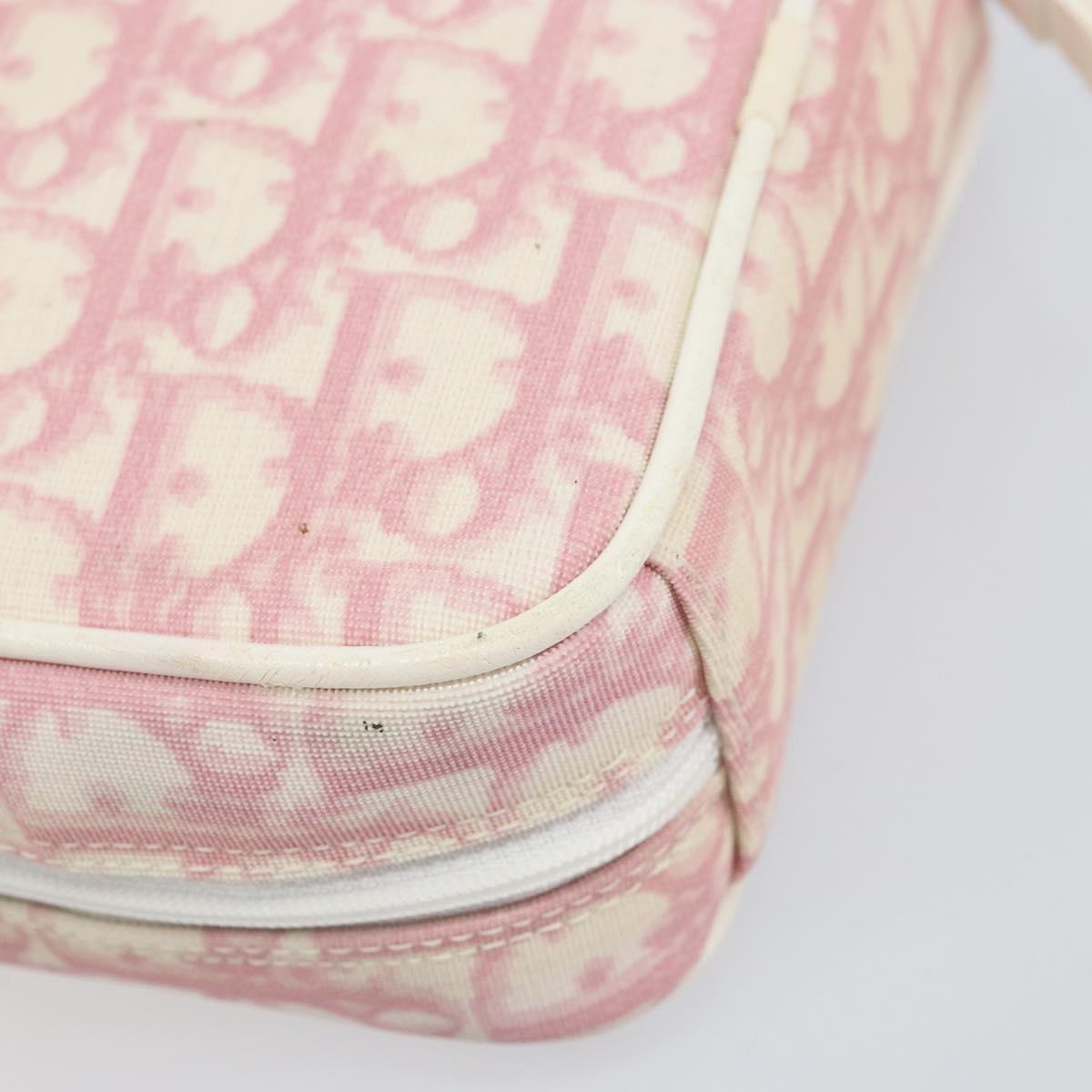 Christian Dior Trotter Canvas Pouch PVC Pink Silver Auth bs33307