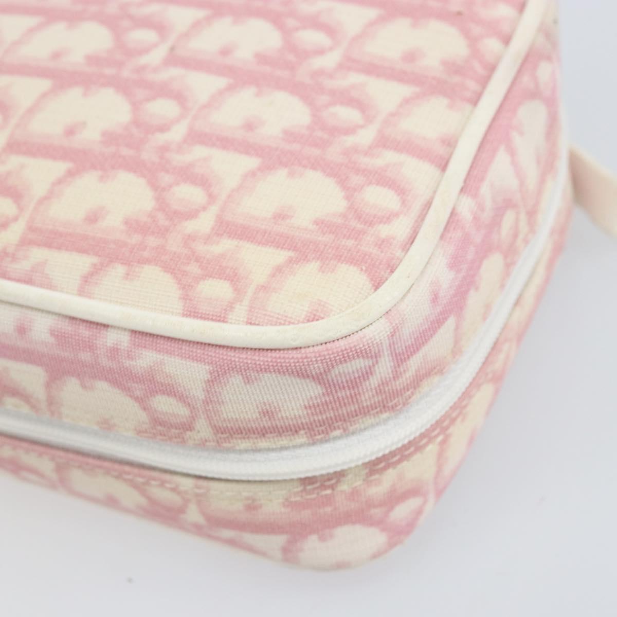 Christian Dior Trotter Canvas Pouch PVC Pink Silver Auth bs33307
