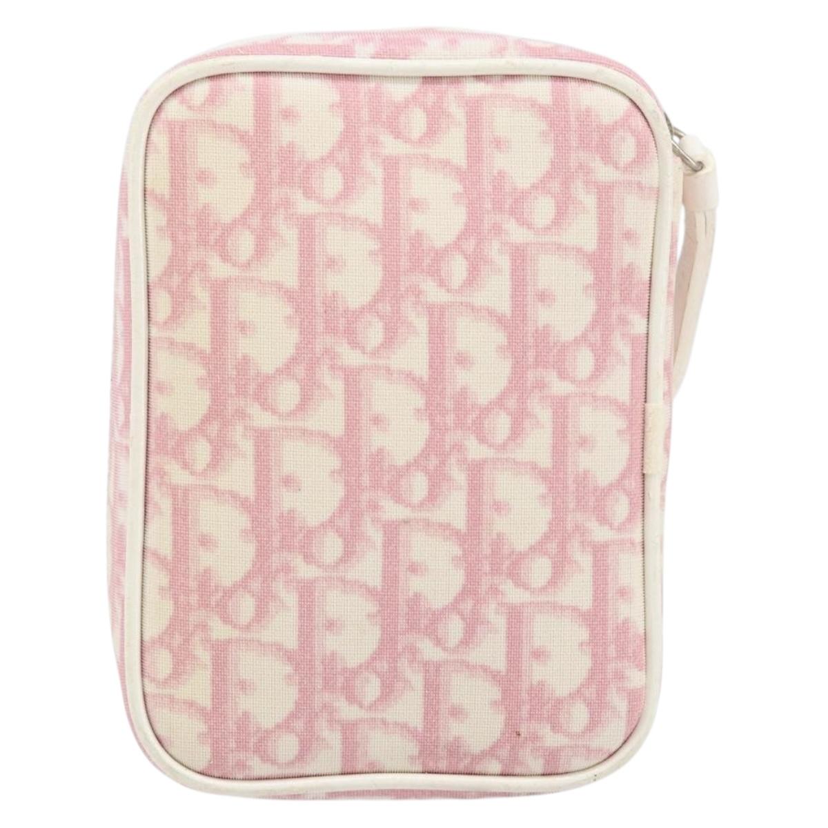 Christian Dior Trotter Canvas Pouch PVC Pink Silver Auth bs33307