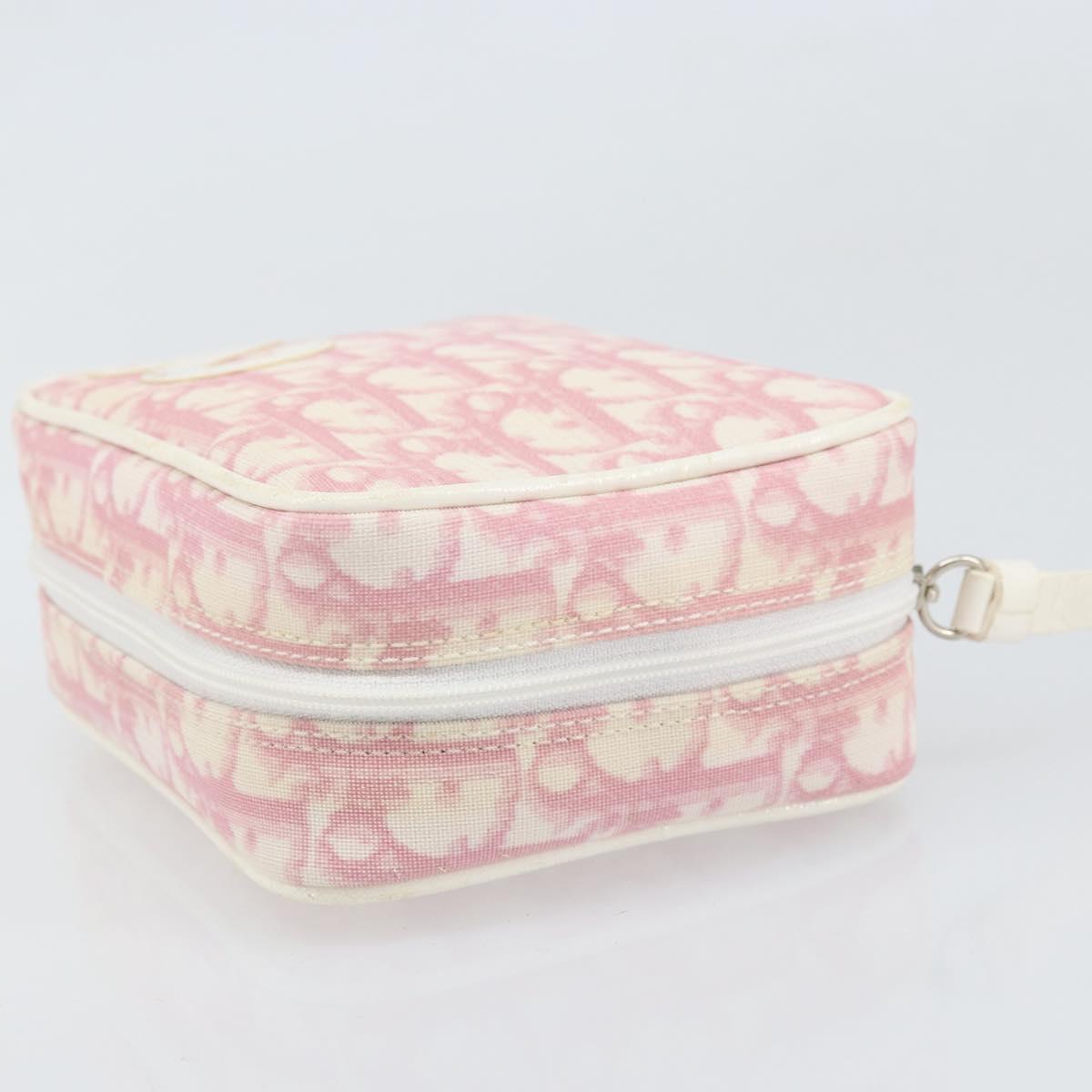 Christian Dior Trotter Canvas Pouch PVC Pink Silver Auth bs33307