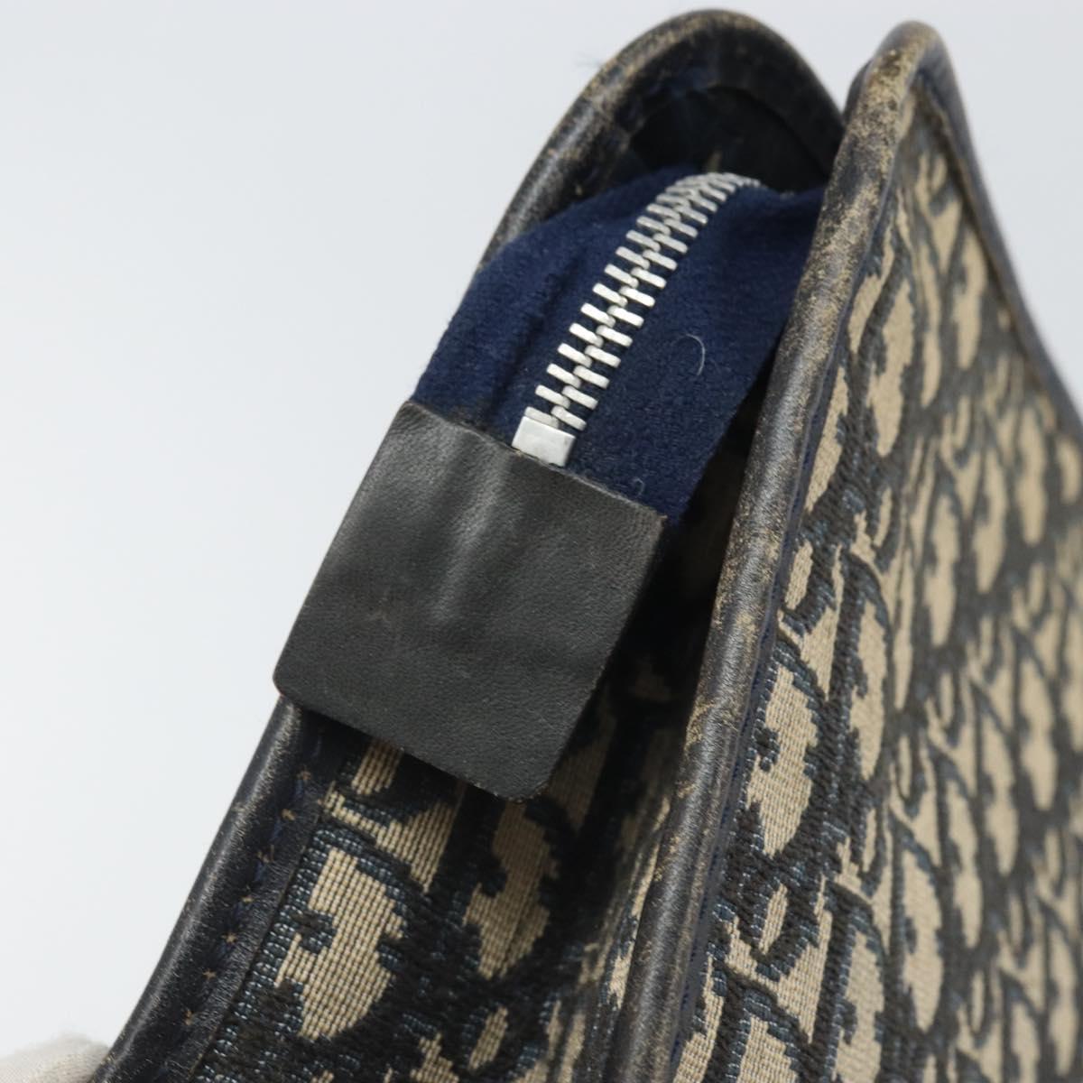 Christian Dior Trotter Canvas Clutch Bag Navy Silver Auth bs33309