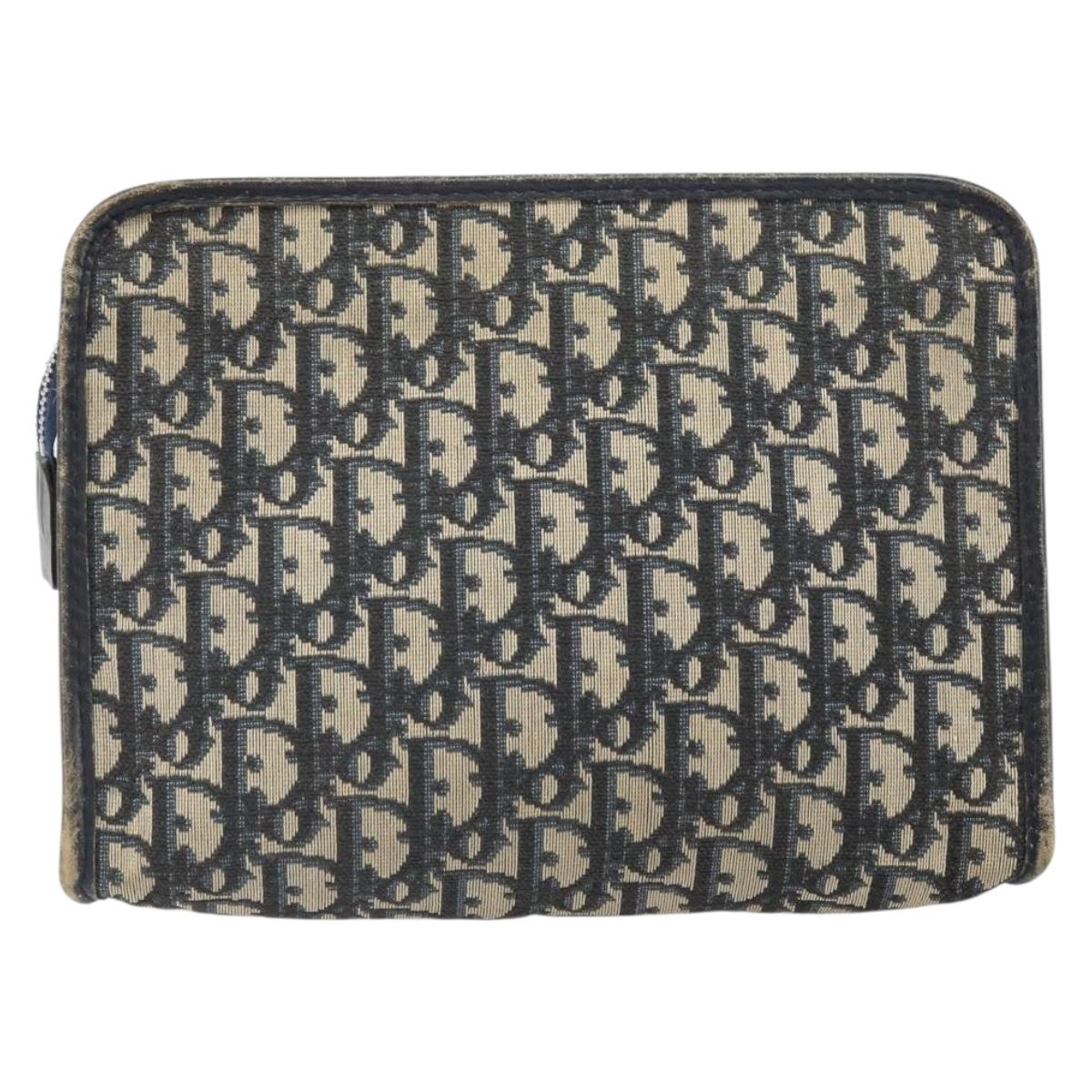 Christian Dior Trotter Canvas Clutch Bag Navy Silver Auth bs33309