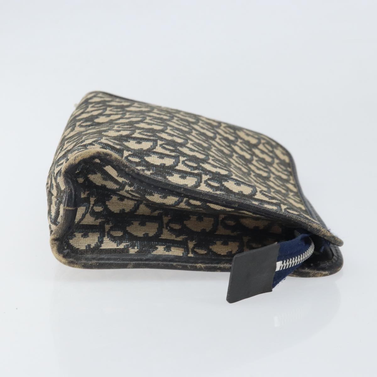 Christian Dior Trotter Canvas Clutch Bag Navy Silver Auth bs33309