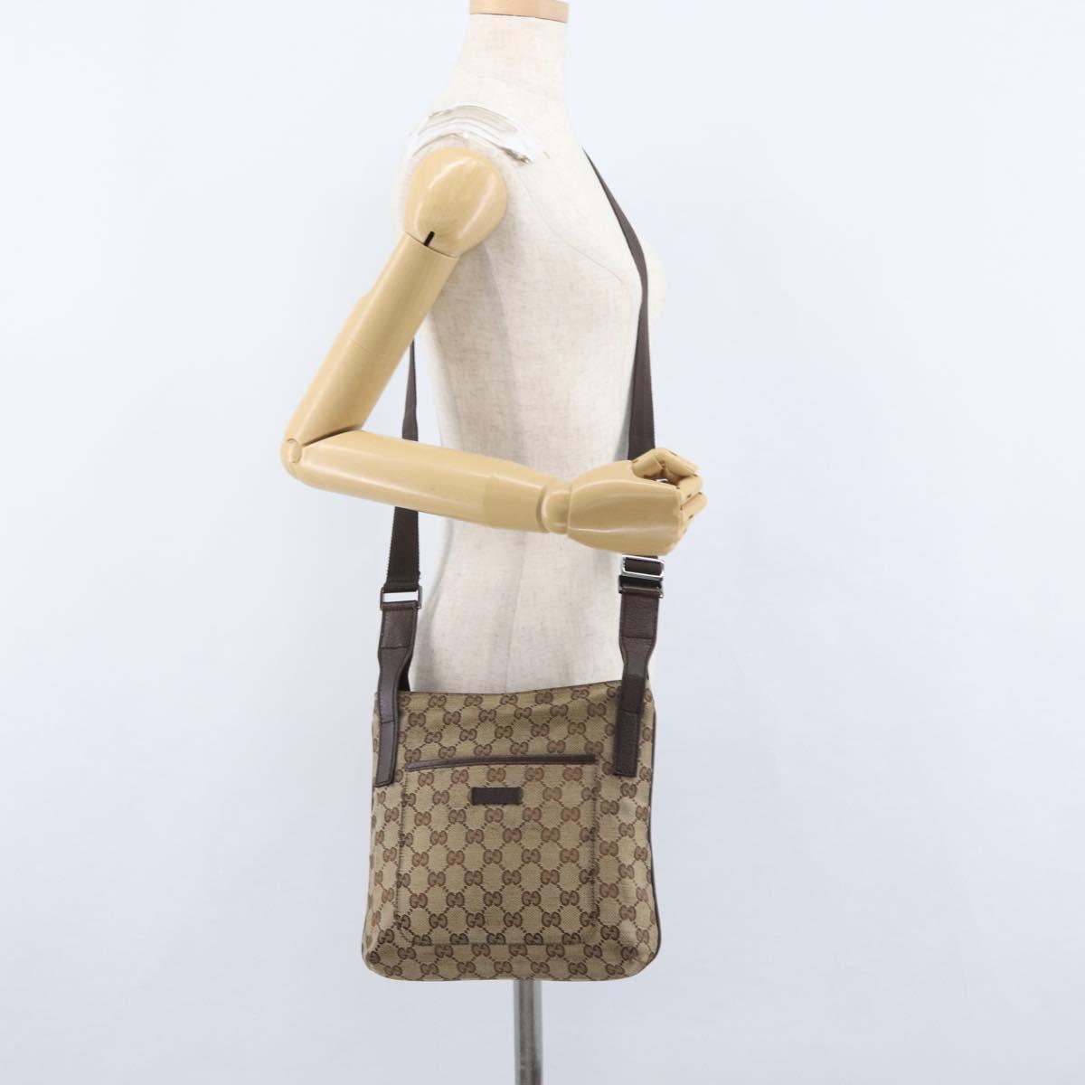 GUCCI GG Canvas Shoulder Bag Beige Silver 122793 Auth bs33310