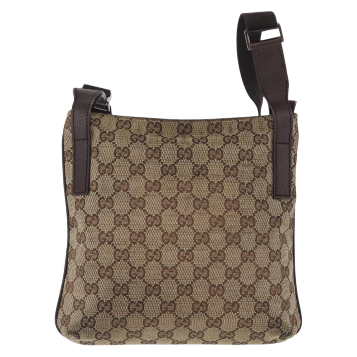 GUCCI GG Canvas Shoulder Bag Beige Silver 122793 Auth bs33310