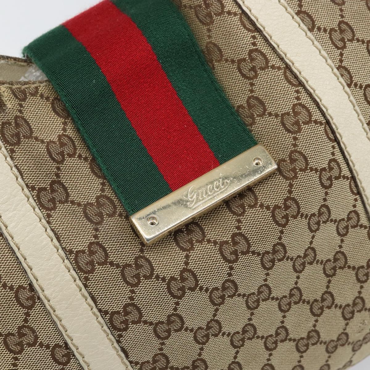 GUCCI GG Canvas Hand Bag Web Sherry Line Beige Gold 211935 Auth bs33313
