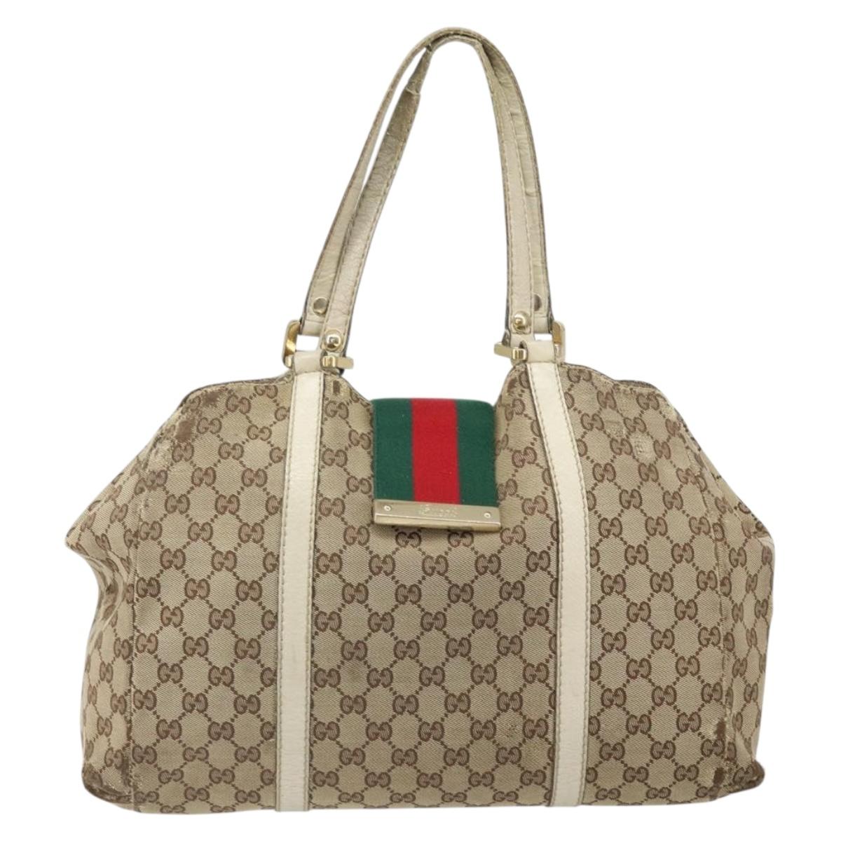 GUCCI GG Canvas Hand Bag Web Sherry Line Beige Gold 211935 Auth bs33313