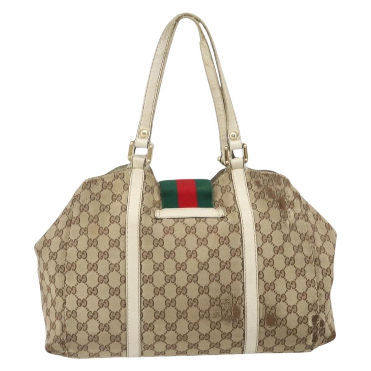GUCCI GG Canvas Hand Bag Web Sherry Line Beige Gold 211935 Auth bs33313