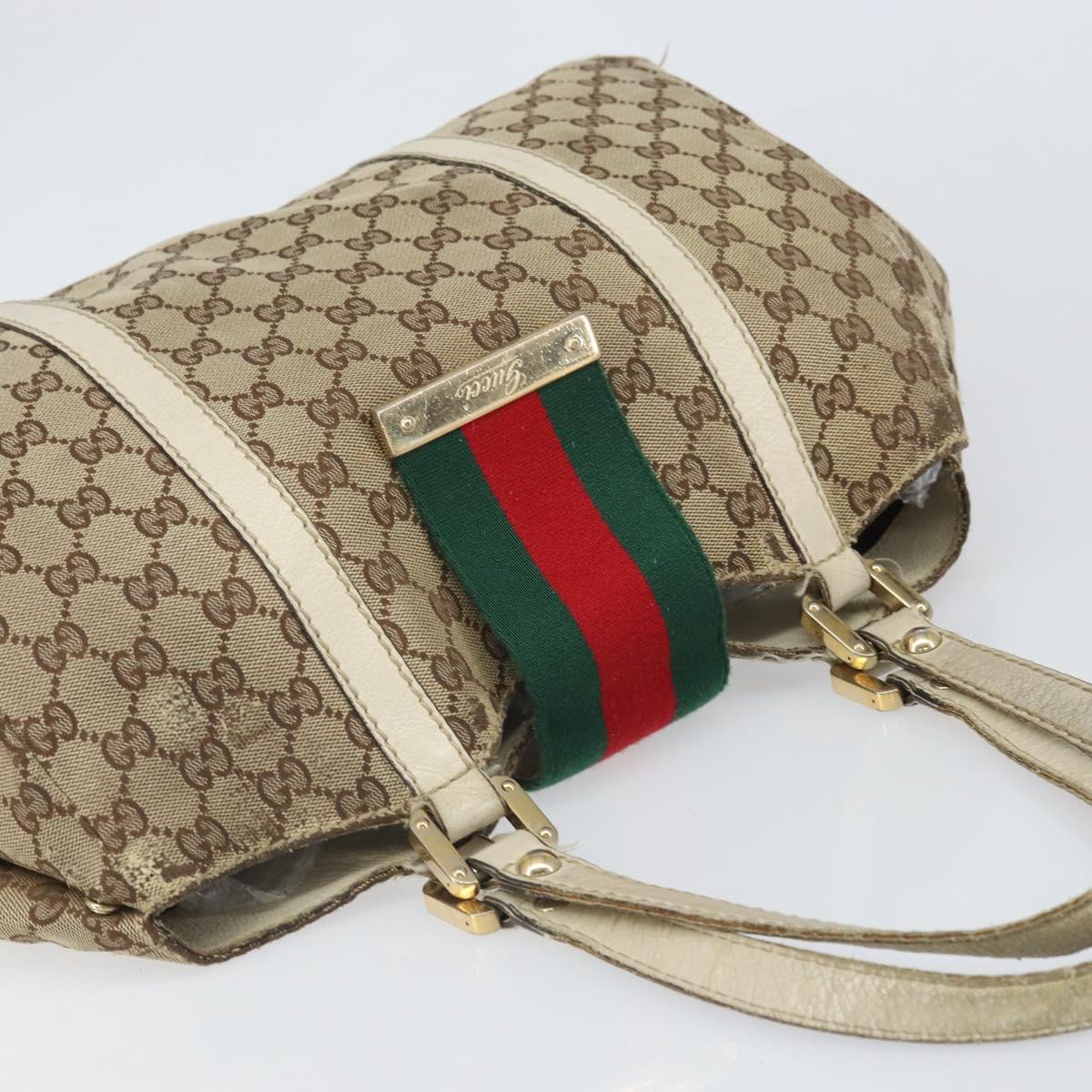GUCCI GG Canvas Hand Bag Web Sherry Line Beige Gold 211935 Auth bs33313