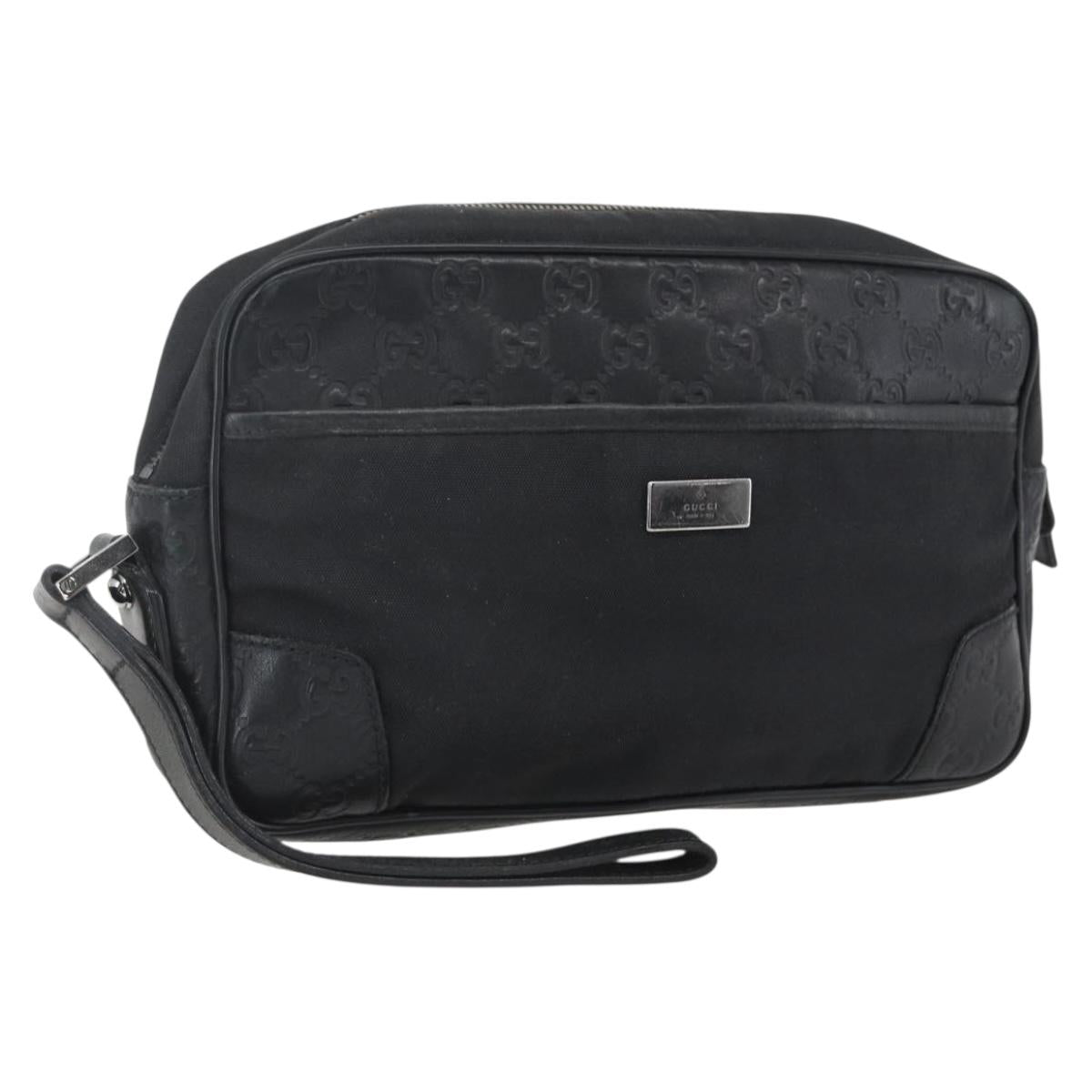GUCCI GG Canvas Guccissima Clutch Bag Leather nylon Black 162782 Auth bs33316