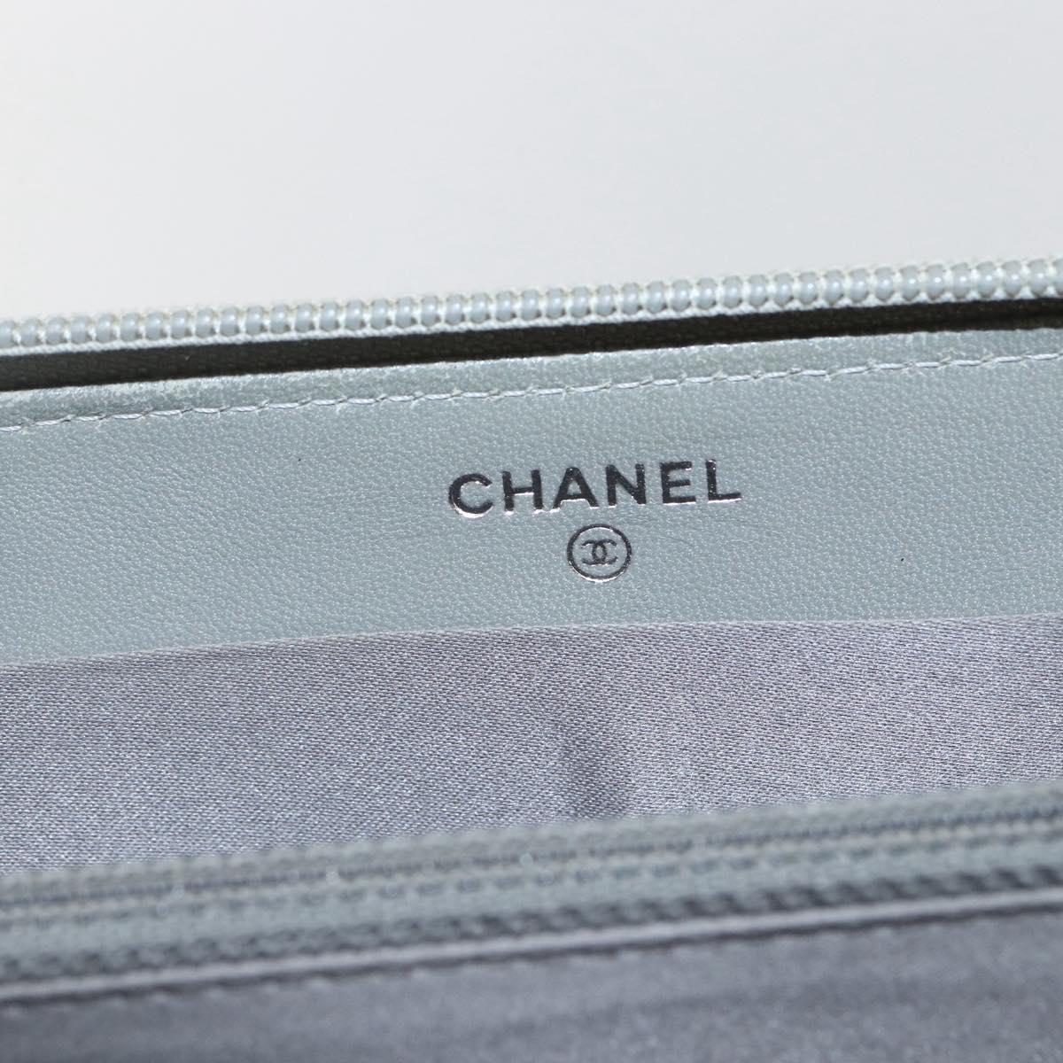 CHANEL Icon line Long Wallet Patent leather Silver CC Auth bs33317