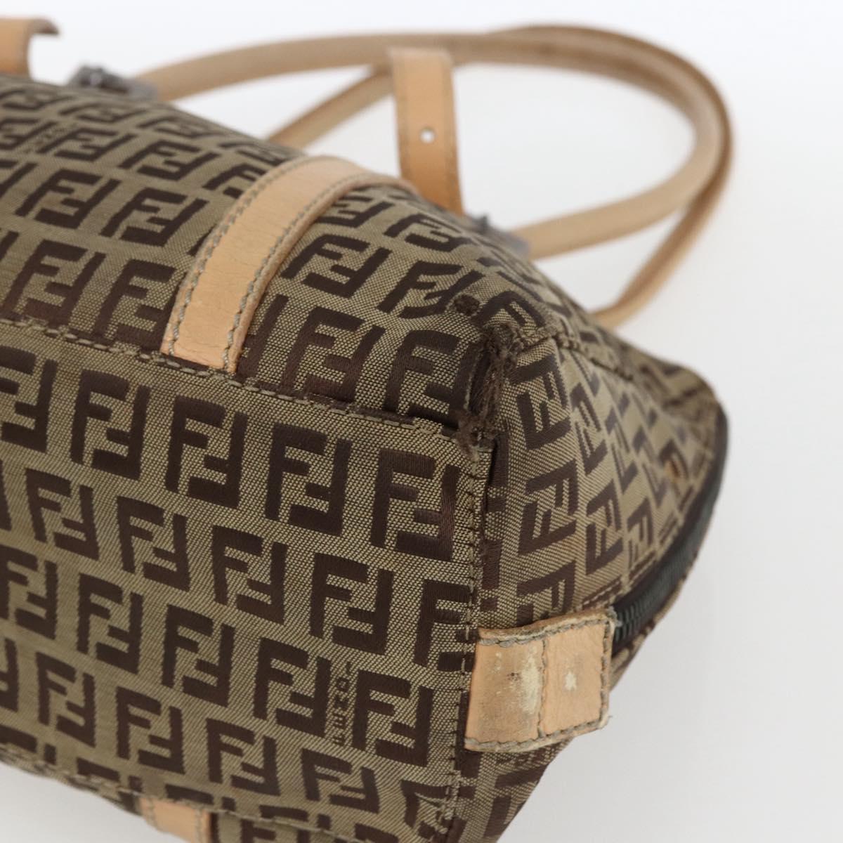FENDI Zucchino Canvas Hand Bag Beige Silver Auth bs33319