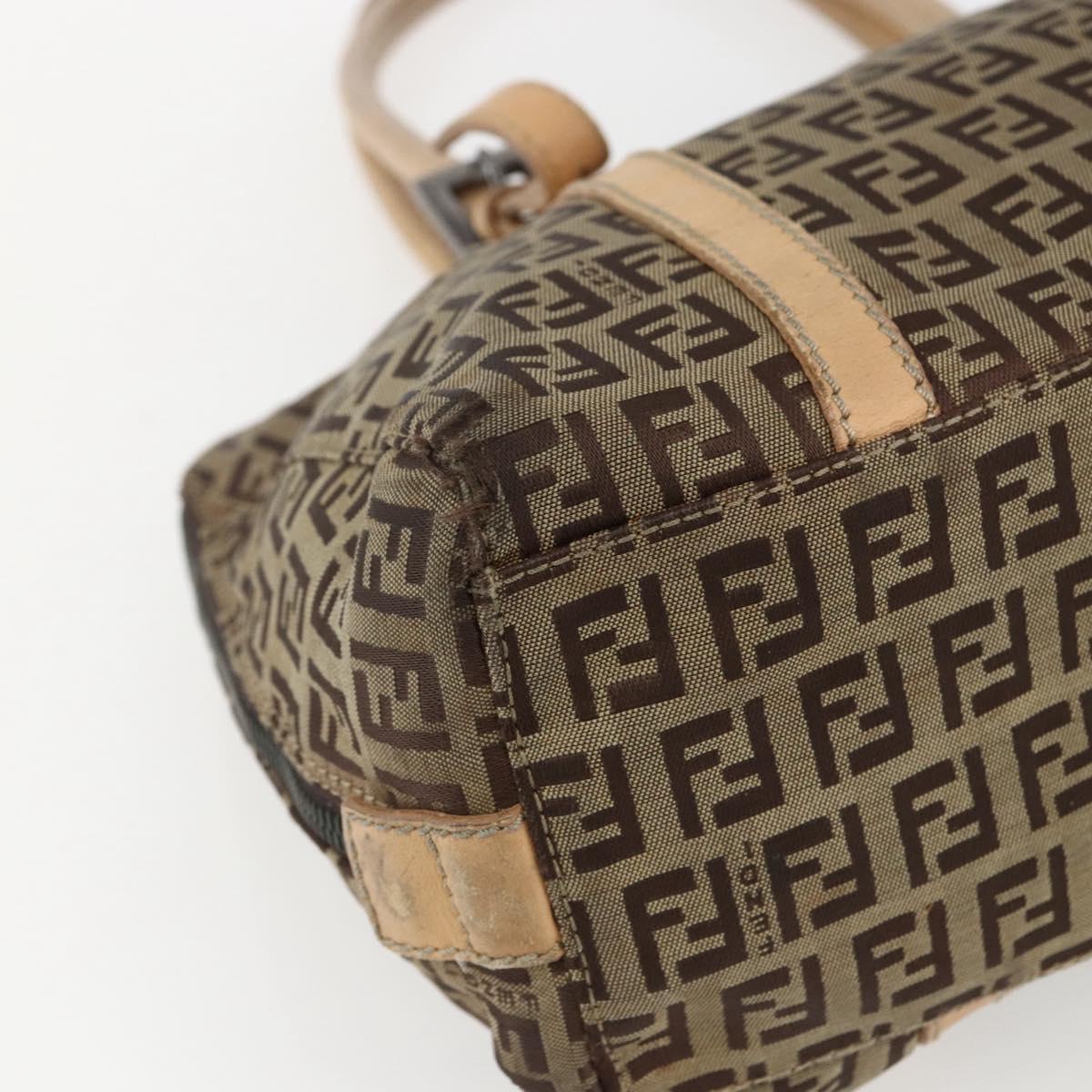 FENDI Zucchino Canvas Hand Bag Beige Silver Auth bs33319