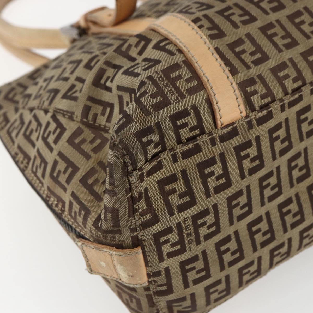 FENDI Zucchino Canvas Hand Bag Beige Silver Auth bs33319