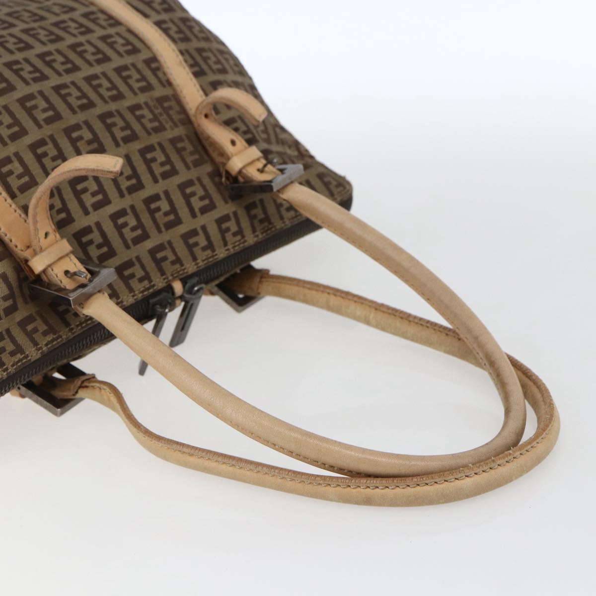 FENDI Zucchino Canvas Hand Bag Beige Silver Auth bs33319