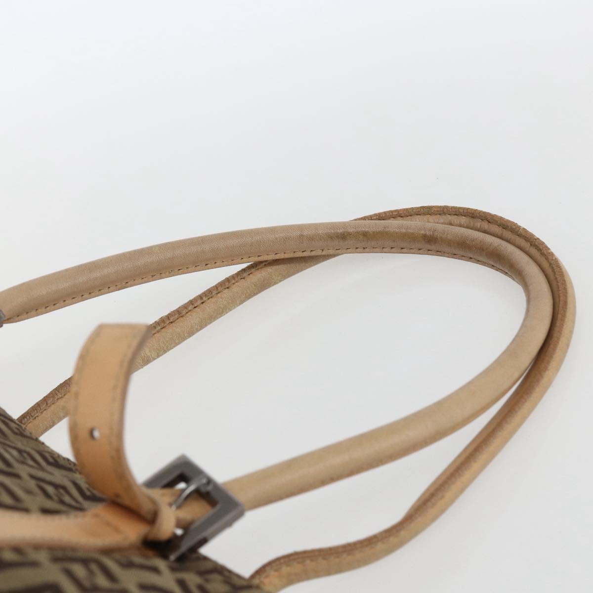 FENDI Zucchino Canvas Hand Bag Beige Silver Auth bs33319
