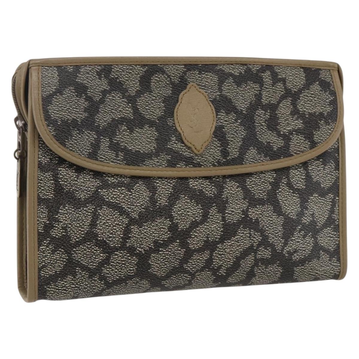 SAINT LAURENT Clutch Bag PVC Canvas Gray Auth bs33321