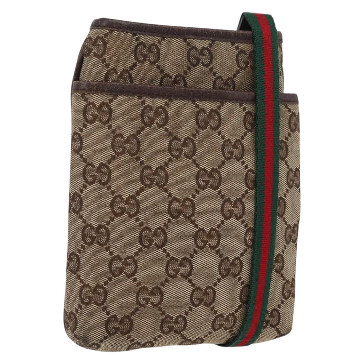 GUCCI GG Canvas Web Sherry Line Shoulder Bag Beige 141863 Auth bs33331