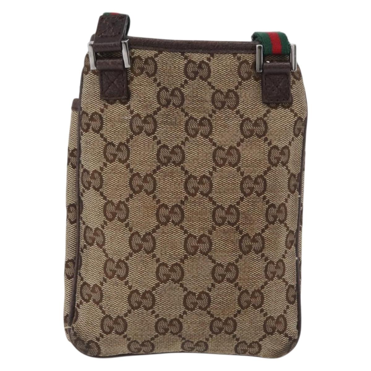 GUCCI GG Canvas Web Sherry Line Shoulder Bag Beige 141863 Auth bs33331
