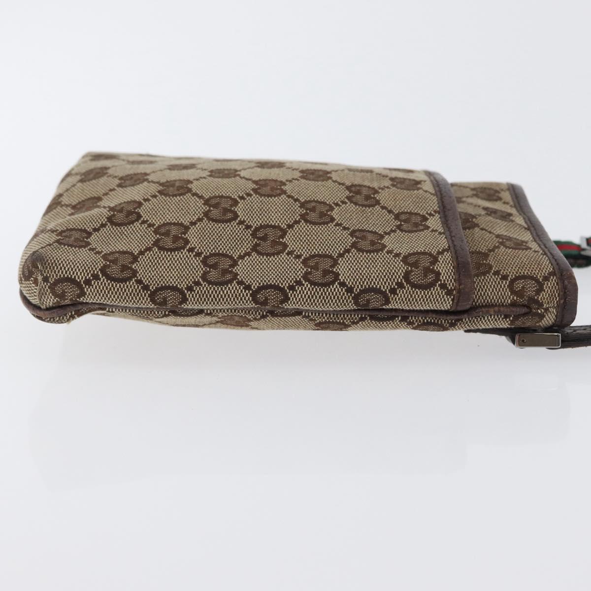 GUCCI GG Canvas Web Sherry Line Shoulder Bag Beige 141863 Auth bs33331