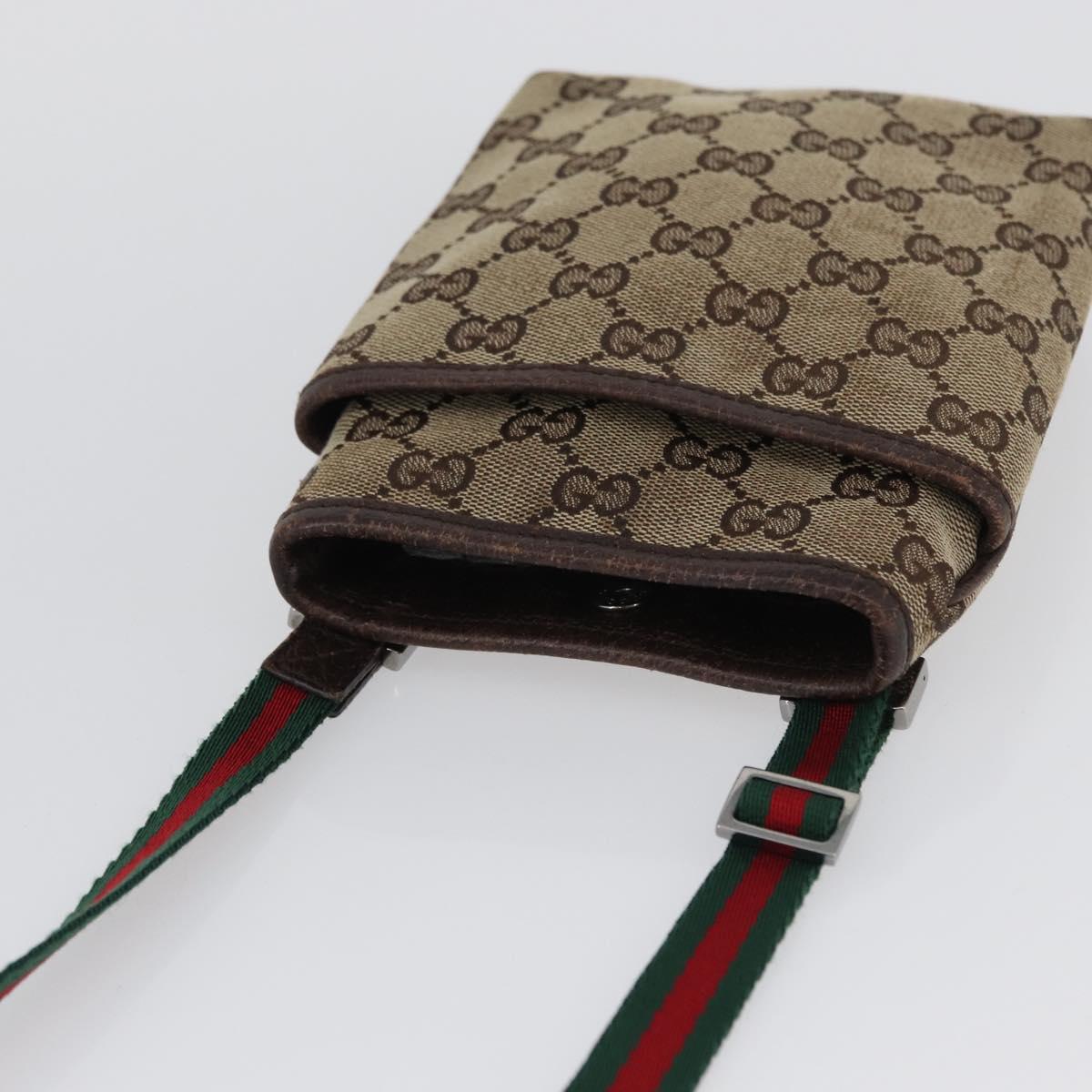 GUCCI GG Canvas Web Sherry Line Shoulder Bag Beige 141863 Auth bs33331
