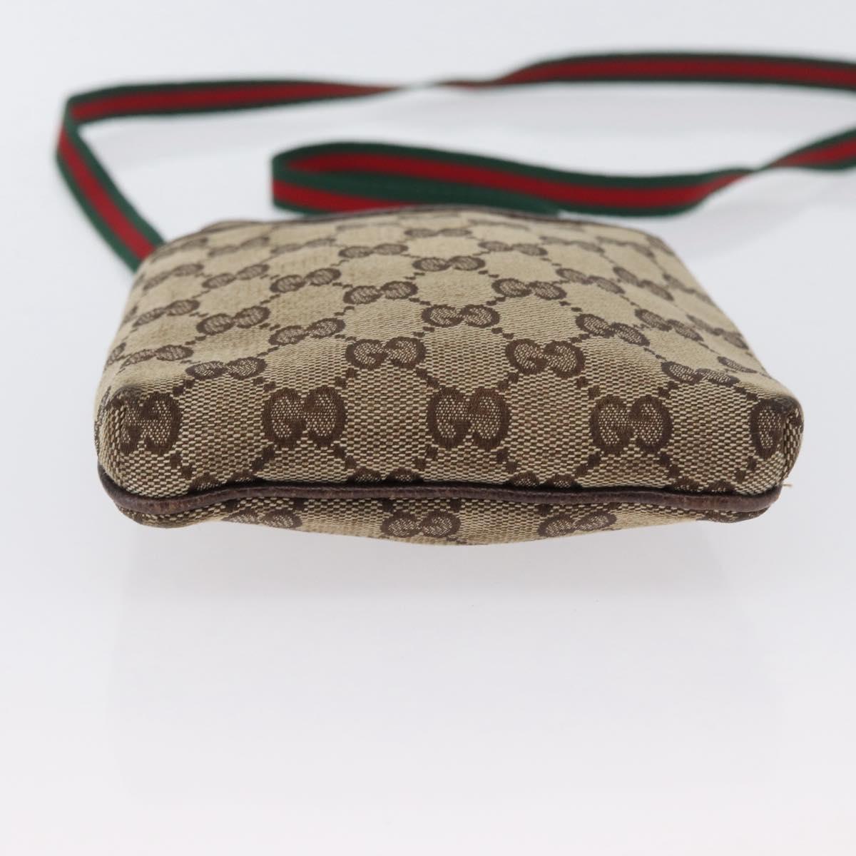 GUCCI GG Canvas Web Sherry Line Shoulder Bag Beige 141863 Auth bs33331
