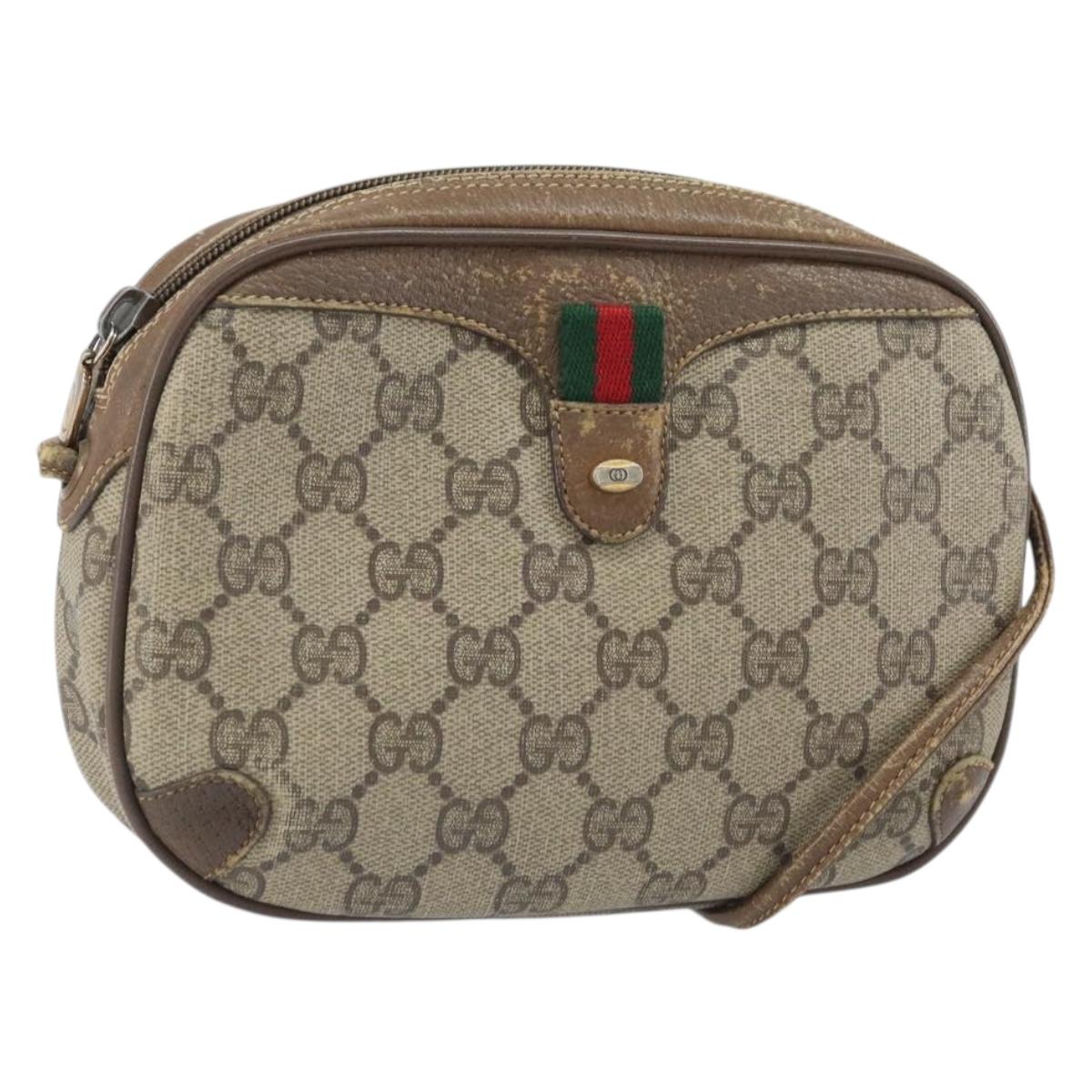 GUCCI GG Supreme Web Sherry Line Bag PVC Beige Gold 89 02 066 Auth bs33336