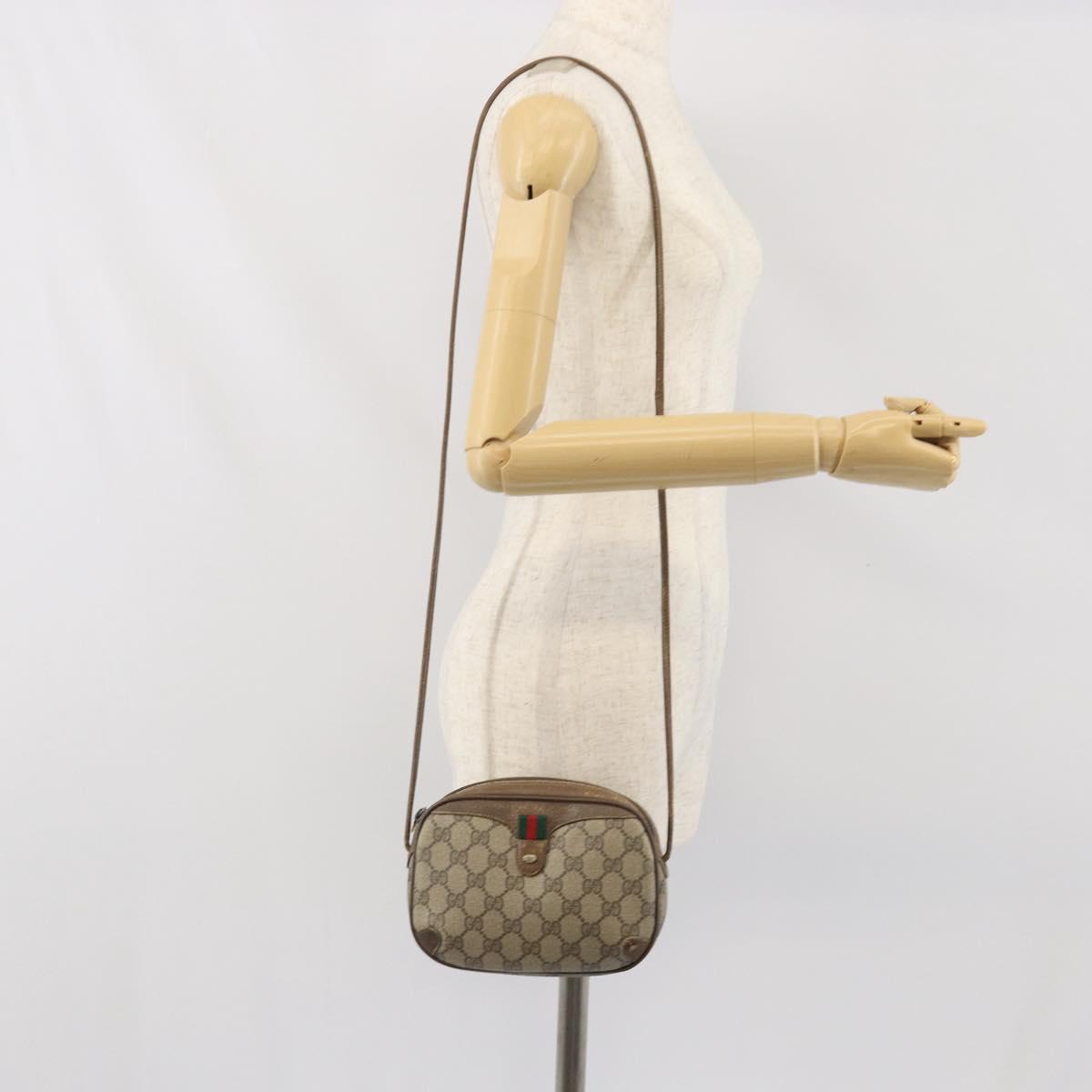 GUCCI GG Supreme Web Sherry Line Bag PVC Beige Gold 89 02 066 Auth bs33336