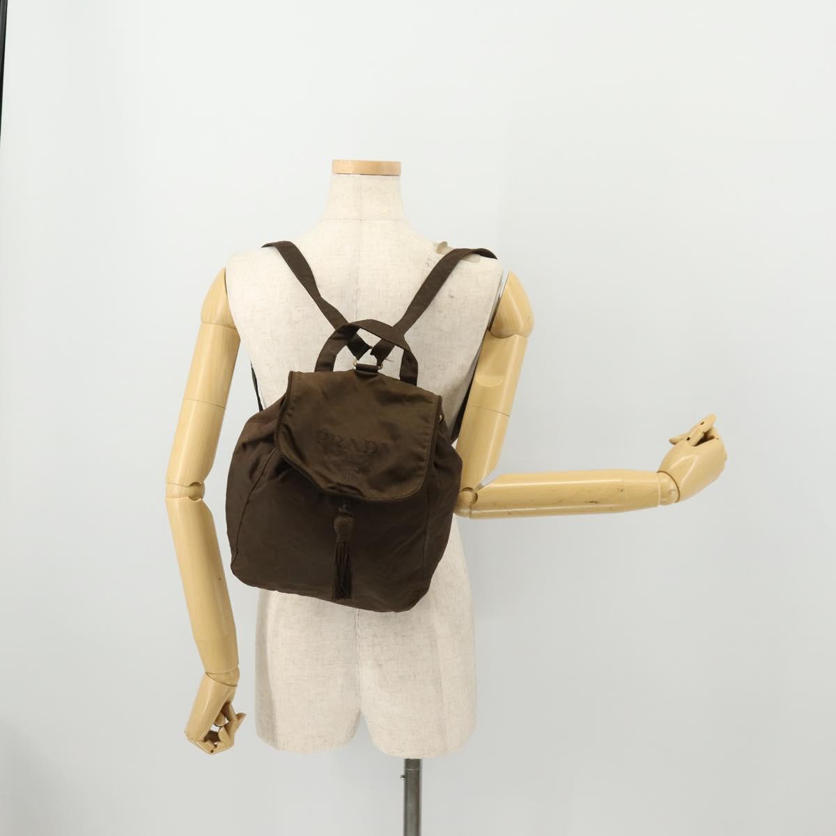 PRADA Backpack Nylon Brown Gold Auth bs33338