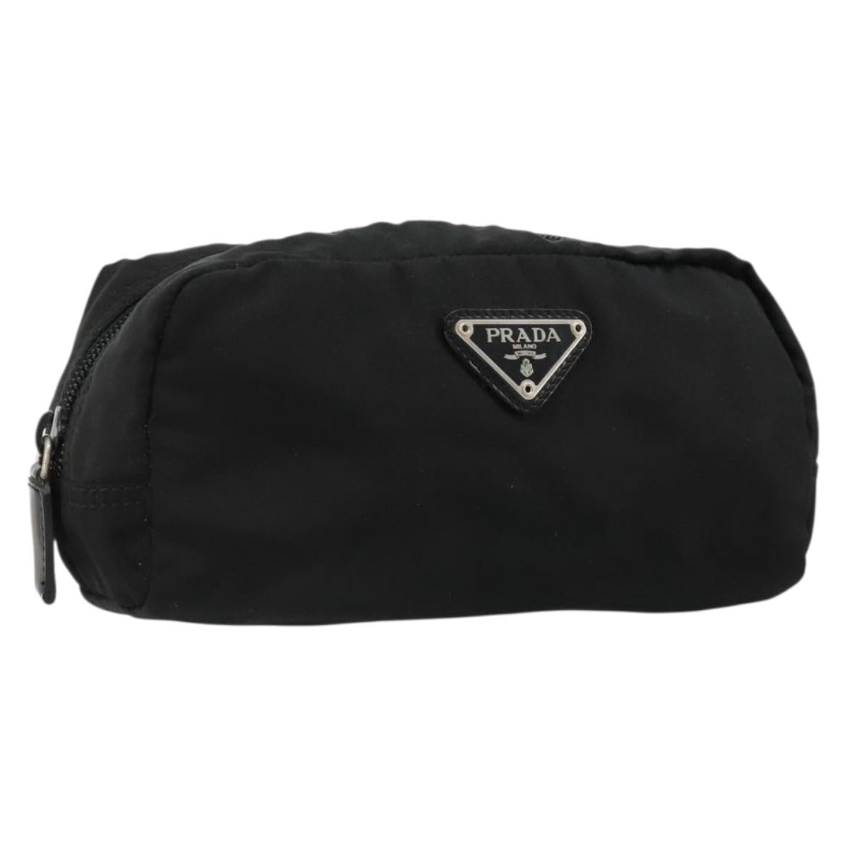 PRADA Pouch Nylon Black Silver Auth bs33339