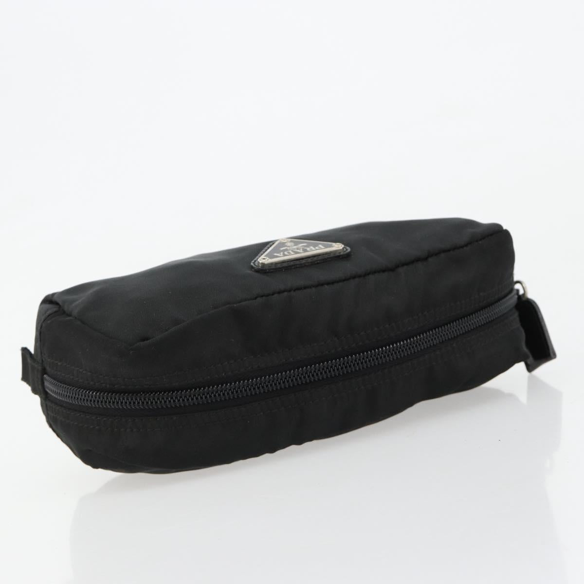 PRADA Pouch Nylon Black Silver Auth bs33339