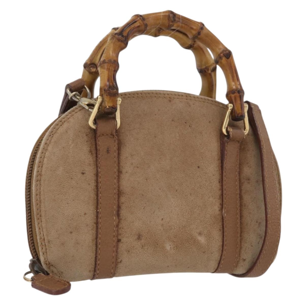 GUCCI Bamboo Hand Bag Nylon 2way Brown Silver 039 1705 0701 Auth bs33342