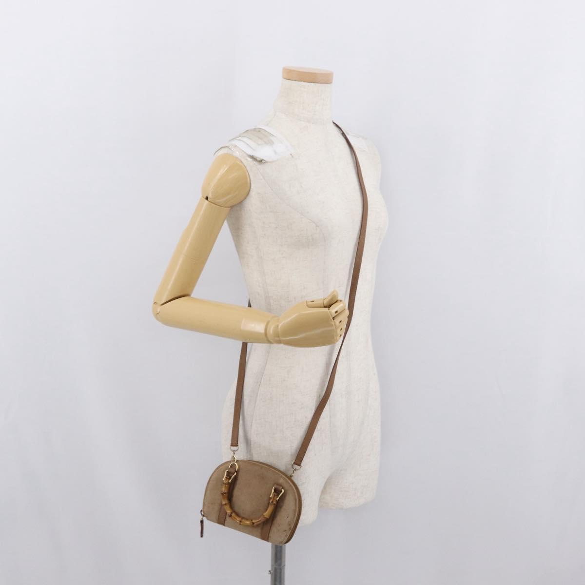 GUCCI Bamboo Hand Bag Nylon 2way Brown Silver 039 1705 0701 Auth bs33342