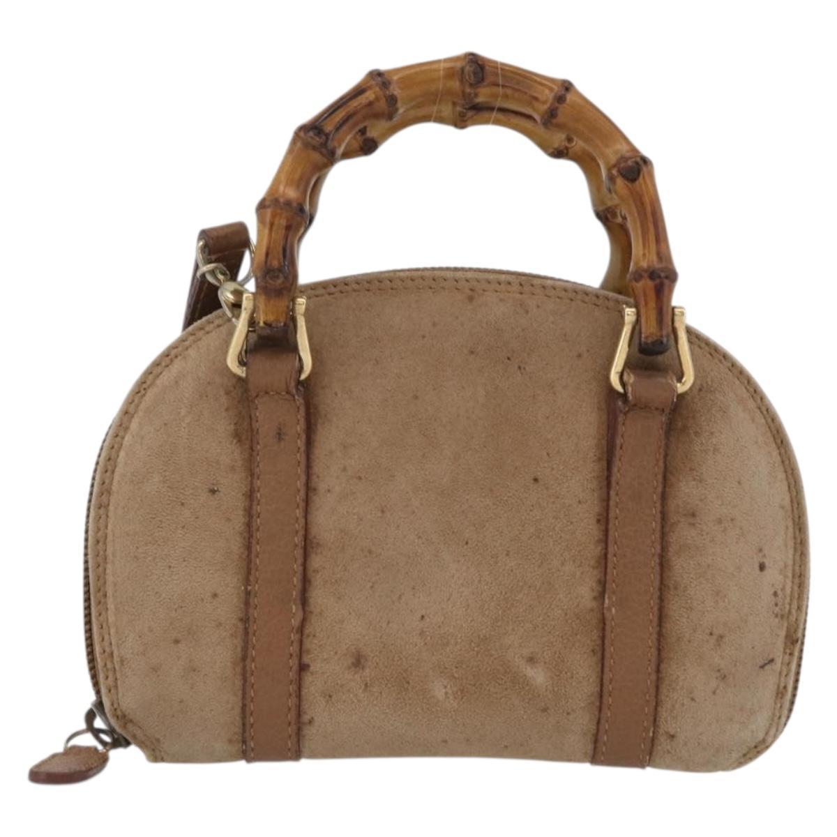 GUCCI Bamboo Hand Bag Nylon 2way Brown Silver 039 1705 0701 Auth bs33342