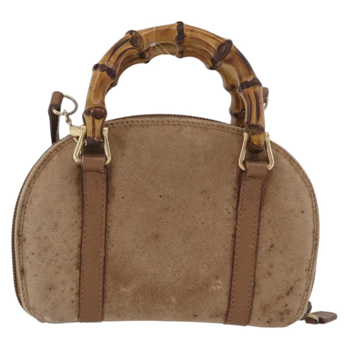 GUCCI Bamboo Hand Bag Nylon 2way Brown Silver 039 1705 0701 Auth bs33342