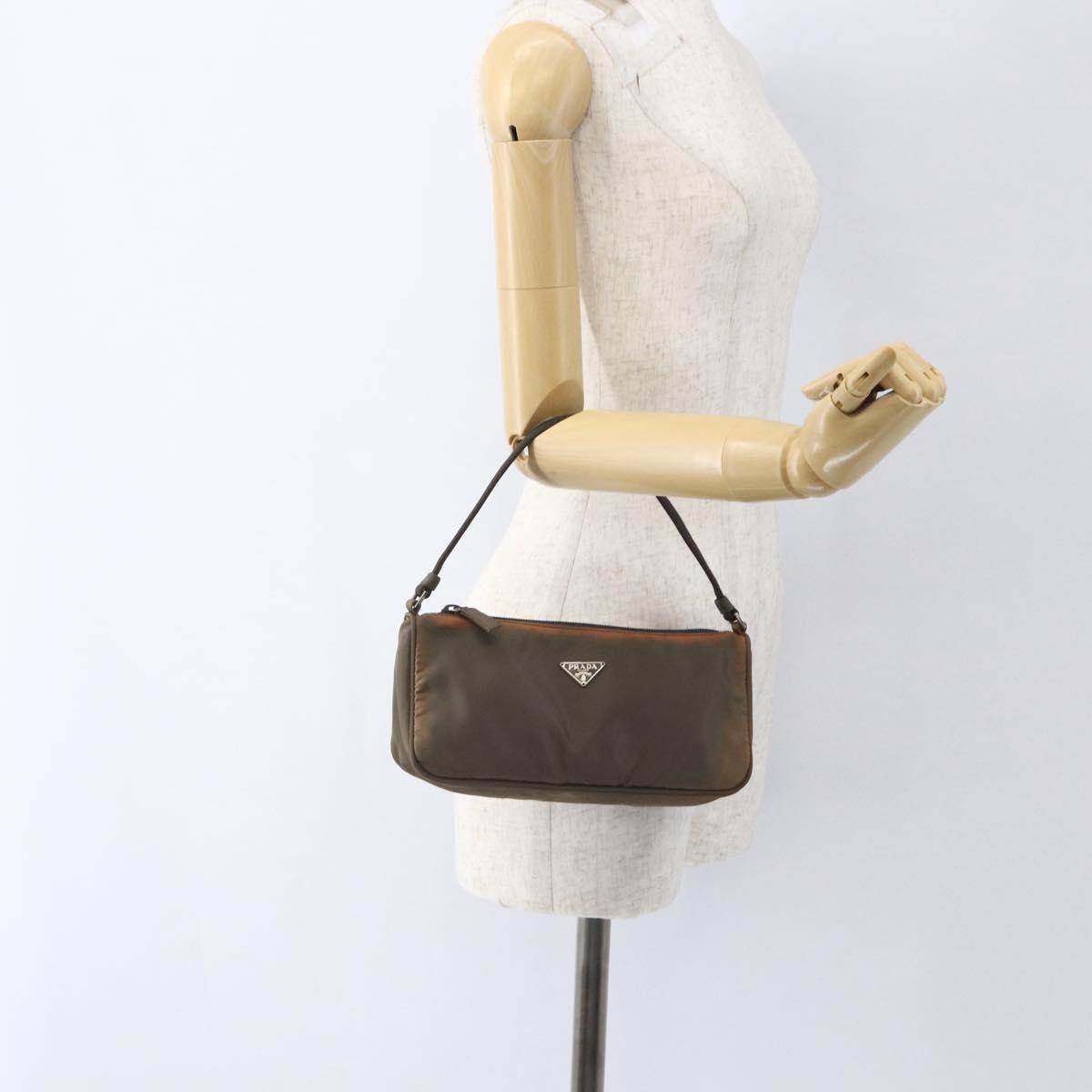 PRADA Accessory Pouch Nylon Brown Auth bs33343