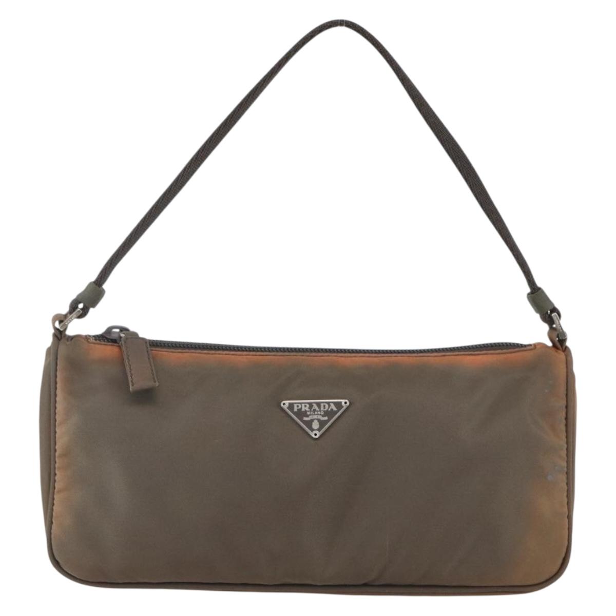 PRADA Accessory Pouch Nylon Brown Auth bs33343